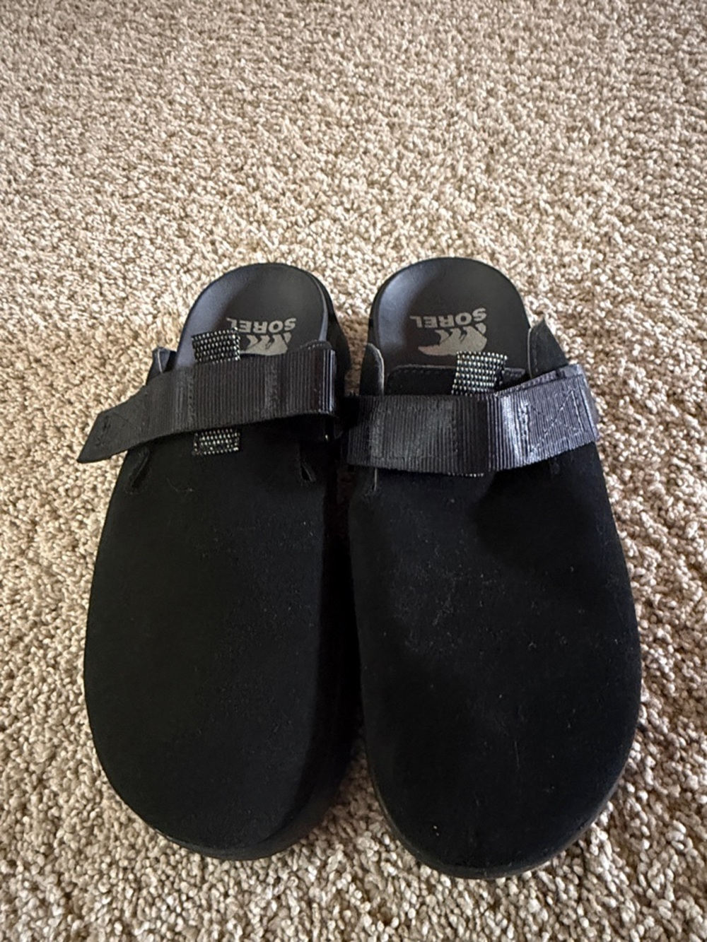 Sorel Black Suede Slide Mules